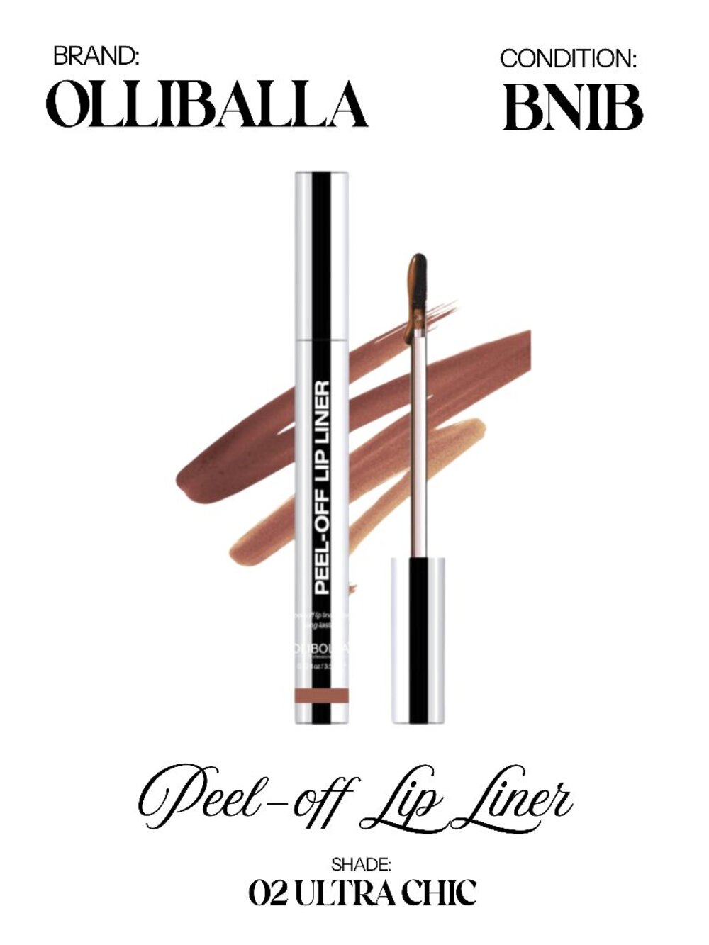 OLLIBALLA  — Peel-Off Lip Liner Stain - Shade 02 Ultra Chic - BNIB - MULTI